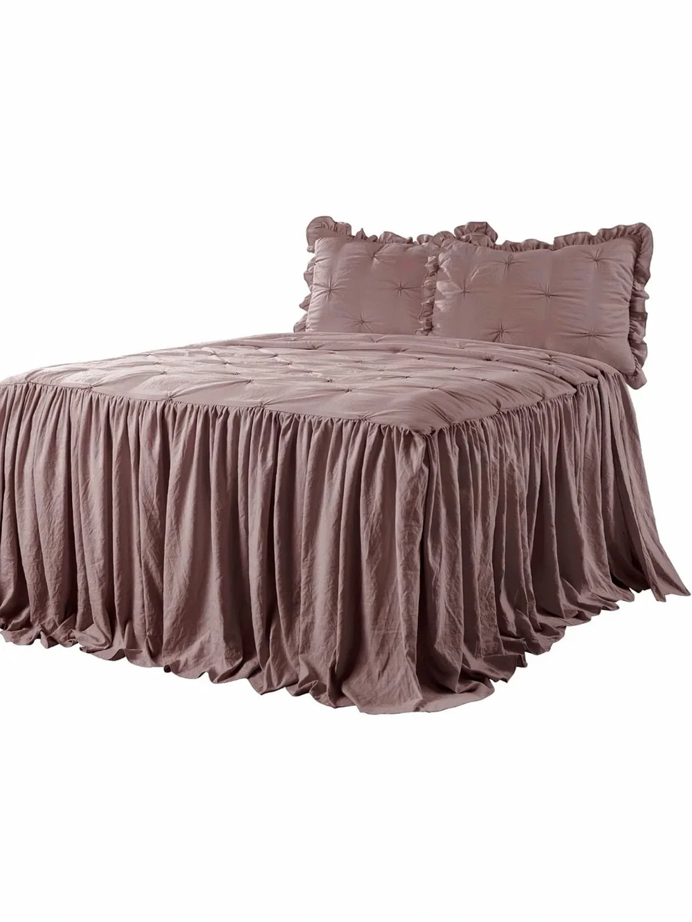 Lush Decor Ravello Pintuck Ruffle Skirt Woodrose 3PC Bedspread🛏️Set King Sz